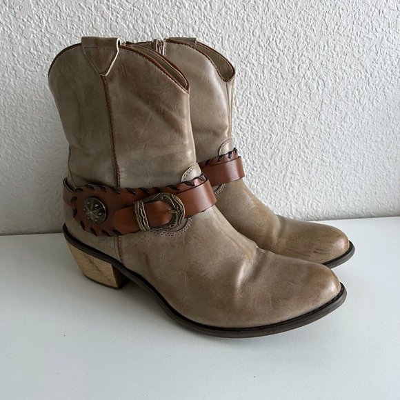Roper Shoes - Roper Women's Mae Shorty Cowboy Boots Size 9.5 B Taupe Western Faux Leather